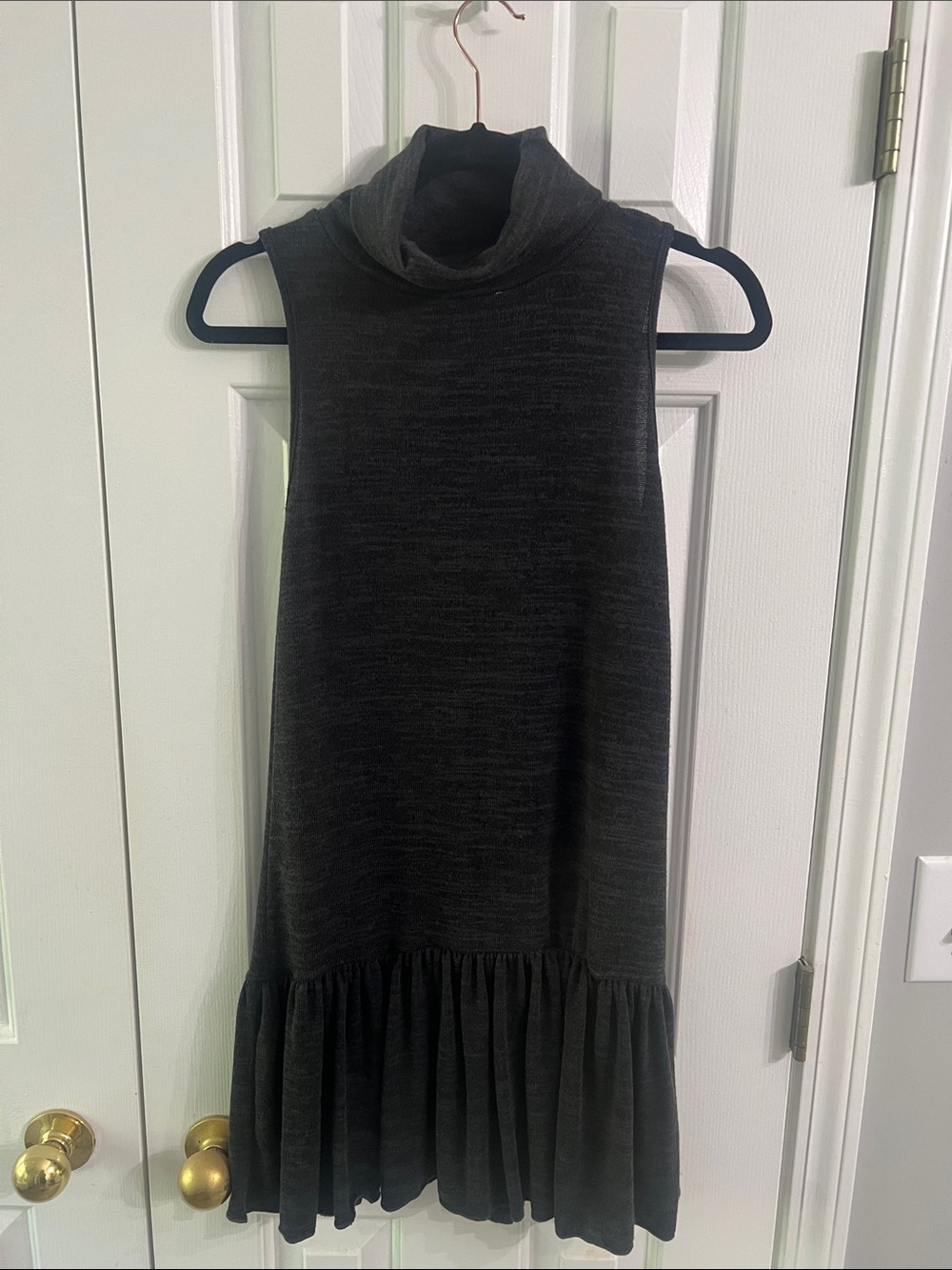 Altar'd State Charcoal Sleeveless Turtleneck Ruffle-Hem Mini Dress
